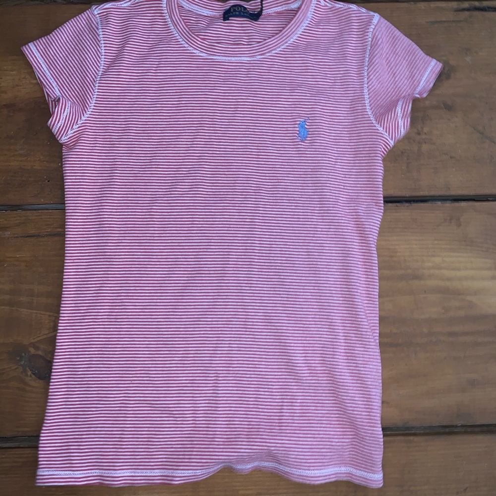 red and white striped polo ralph lauren t-shirt